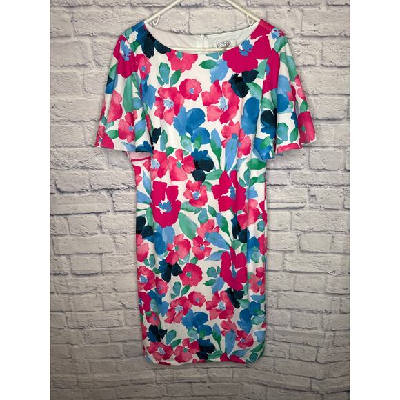 Kasper Bright Multicolor Floral Midi Dress Short Flutter Sleeve Zip Up SZ 12 NWT - Picture 1 of 6